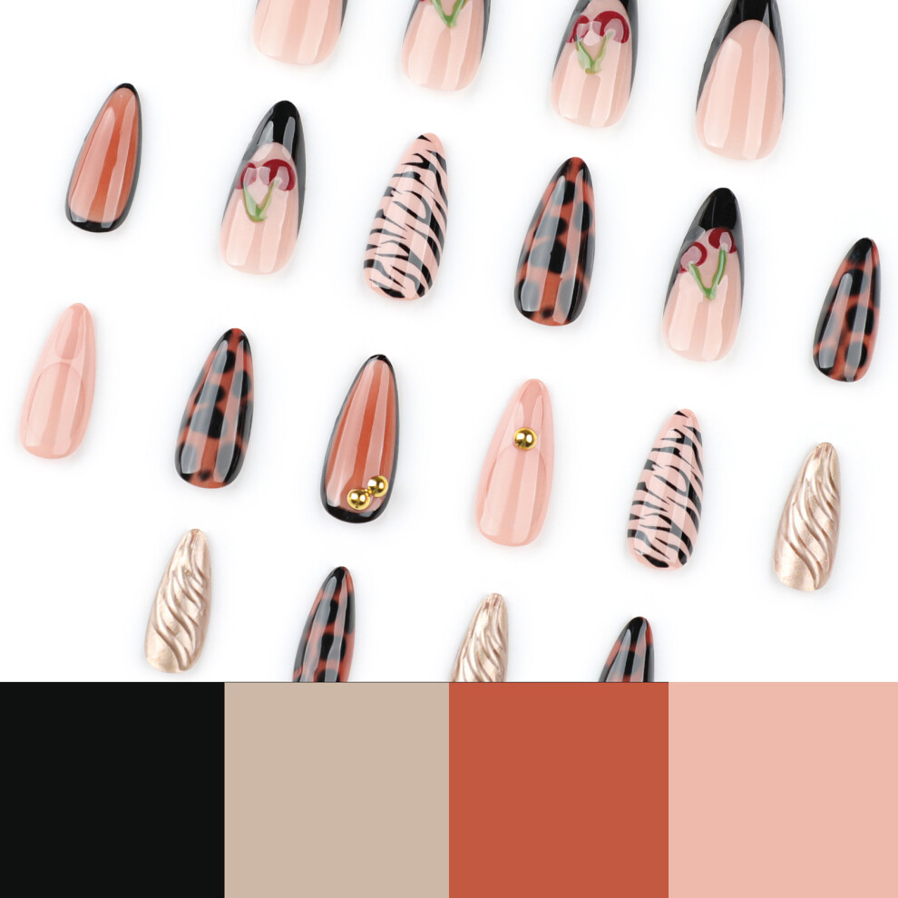 Reach-Tools Glossy Nude Fake Nails With Black French Tips
