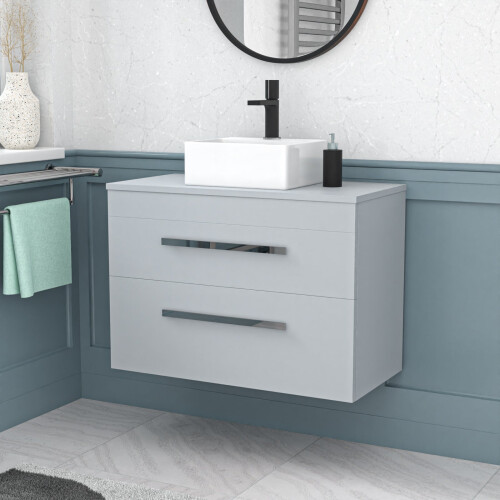 NES Home Wall Hung 800mm Matte Grey Cabinet With Basin and Matte Grey Worktop 1