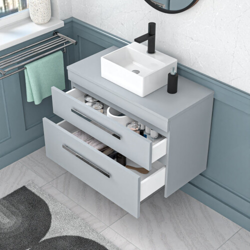 NES Home Wall Hung 800mm Matte Grey Cabinet With Basin and Matte Grey Worktop 2