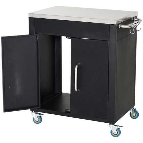 Kitchen Trolley Cart with Wheels, Storage Cabinet and Hooks
