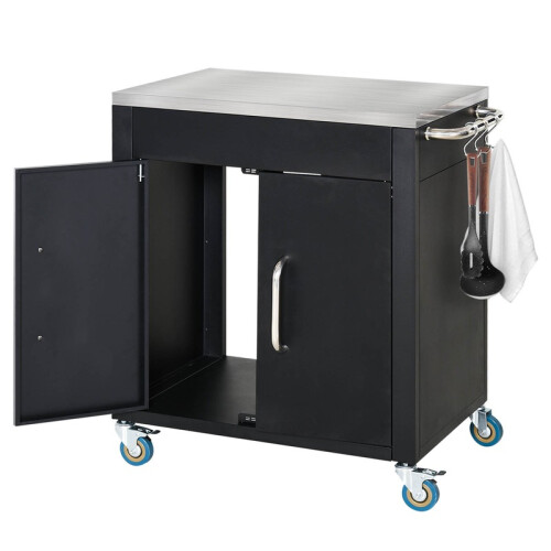 Kitchen Trolley Cart with Wheels, Storage Cabinet and Hooks 1