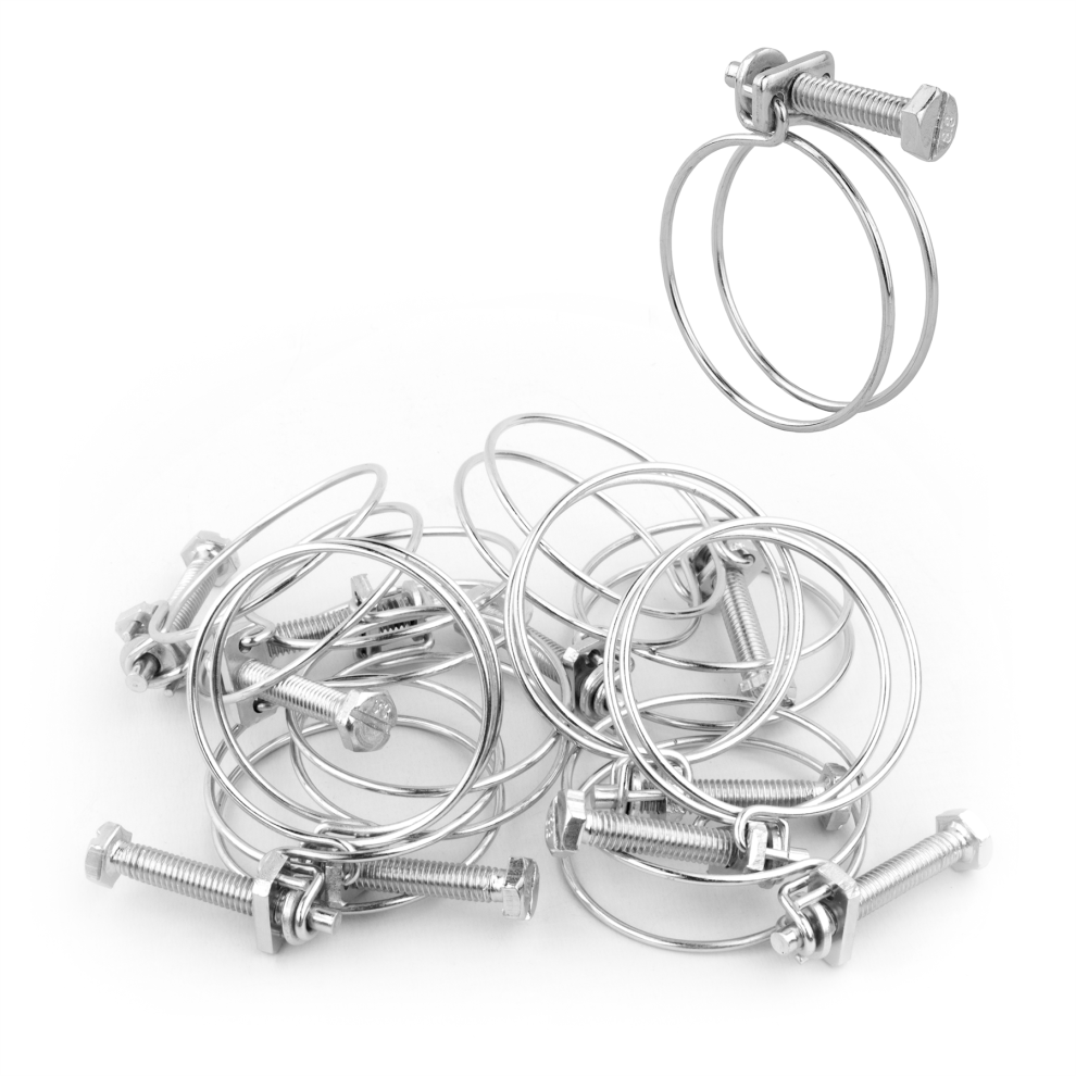 Kct (Pack Of 10) 36-40Mm Double Wire Adjustable Hose Clips Pipe Screw Clamps