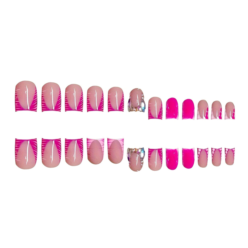 Creation-3C French Tip Pink Duckbill Press-On Nails - 50 Char