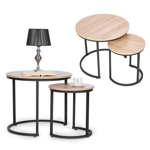 Sæt med 2 sofaborde, rundt Loft design 1