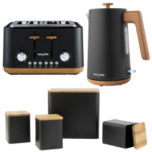 Salter Toronto Kettle Toaster Canister Set 1.7L Fast Boil 4 Slice Black Wood