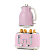 Salter Retro Kettle & Toaster Set 1.7L Fast Boil 4-Slice Wide Slots Pink