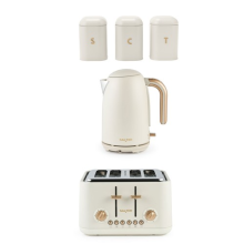 Salter Pebble 1.7L Fast Boil Kettle, 4-Slice Toaster & Canisters Stone Set