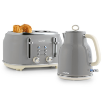 Salter Retro Kettle & Toaster Set 1.7L Fast Boil 4-Slice Wide Slots Grey