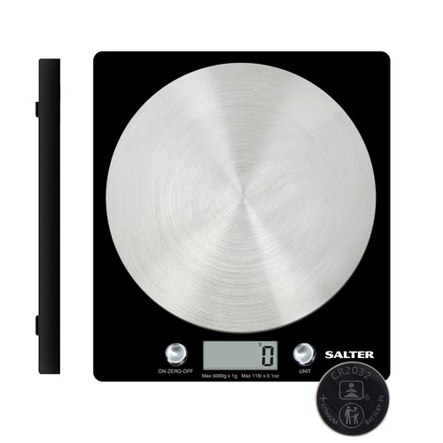 Salter Salter Digital Kitchen Scale 5kg Capacity Baking/Cooking, Slim Disc Design Black