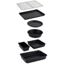 Salter Bakes Bakeware Set Stackable 7 Piece Set Compact Storage Oven Safe Black