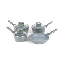 Salter Pan Set 4PC Cookware Set Fry Pan Saucepan Non-Stick Marblestone Grey