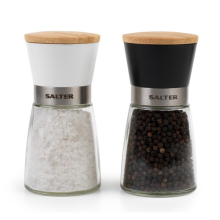 Salter Glass Mill Set Pre-Filled Salt & Pepper Mills Grinders Ceramic Shakers