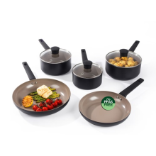 Salter Ceramic Pan Set 5pc Non-Stick Cool Handles Glass Lids PFAS-Free Coating