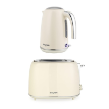 Salter Retro Kettle & Toaster Set – 1.7L, 2-Slice, Wide Slot, Plastic, Cream