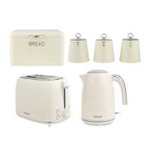 Salter Retro Cream Kettle, Toaster & Bread Bin Set 2 Slice Rapid Boil Durable