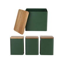 Salter Bread Bin & 3pc Canister Set – Acacia Lids, Easy Clean, Green Finish