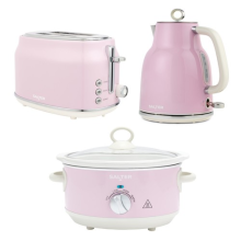 Salter Retro Toaster, Kettle & Slow Cooker – 2-Slice 1.7L Kettle 3.5L Pot Pink