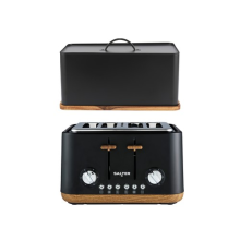 Salter Toronto Toaster & Bread Bin Set –4-Slice Toaster, Large Bread Bin, Black