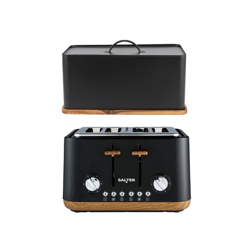 Salter Salter Toronto Toaster & Bread Bin Set –4-Slice Toaster, Large Bread Bin, Black