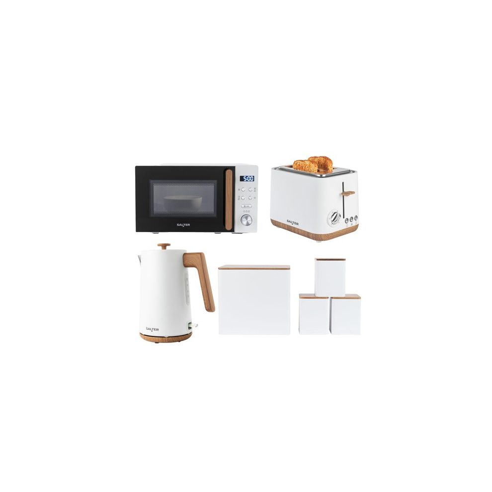 Salter Toronto 4-Piece Set – Kettle, 2-Slice Toaster, Microwave & Four Canisters