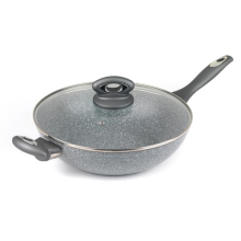 Salter Wok Non-Stick 28cm Glass Lid Induction Marblestone Forged Aluminium Grey