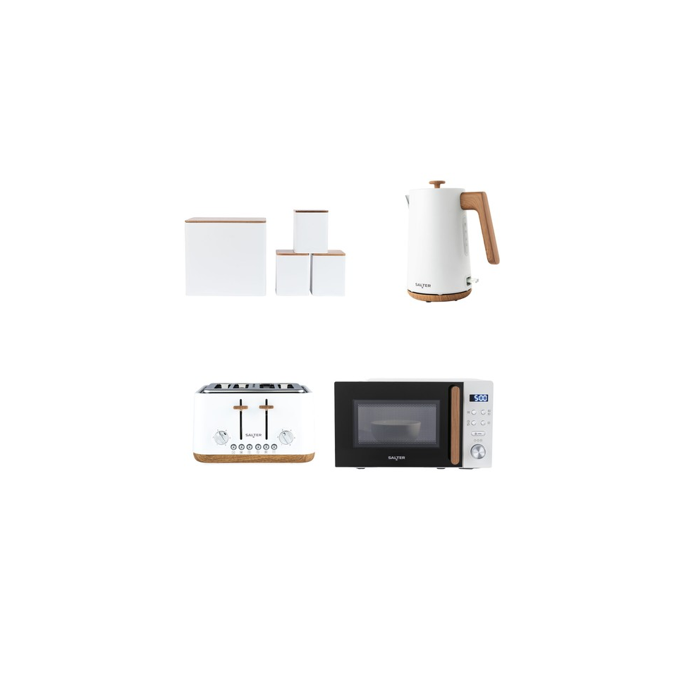 Salter Toronto 1.7L Kettle, 4-Slice Toaster, 20L Microwave & Canister Set White