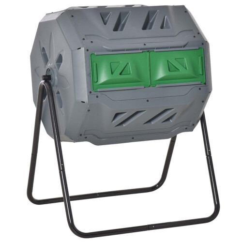 160L Rotating Compost Bin, 2 Compartment Garden Composter 1