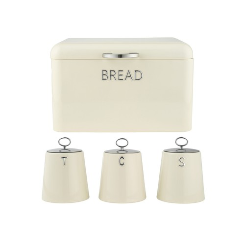 Salter Salter Retro Cream Bread Bin & Canisters – 4Pc Set, Durable Steel, Embossed
