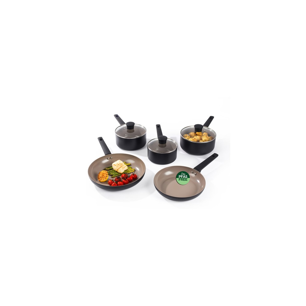 Photos - Other Decoration Salter Ceramic Pan Set 5pc Non-Stick Cool Handles Glass Lids PFAS-Free Coating 