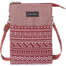 Flip Crossbodytas voor dames, vakken met ritssluiting en verstelbare schouderband, vintage geborduurd canvas telefoonhoesje met drukknoopsluiting,
