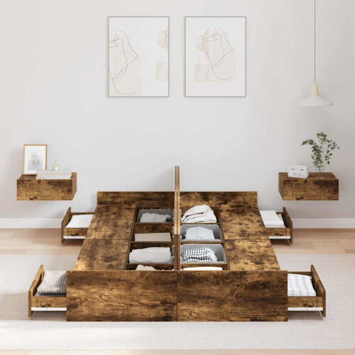 VidaXL vidaXL Storage Bed Frame Smoked Oak 120 x 190 cm Engineered Wood 1