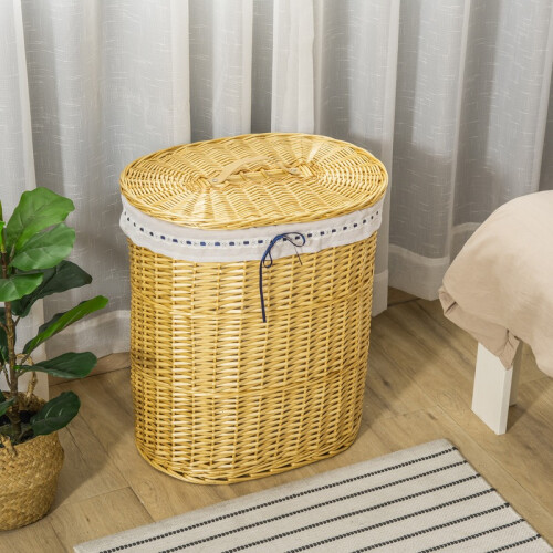 Willow Laundry Basket with Lid, Handle and Removable Laundry Bag, Natural 2