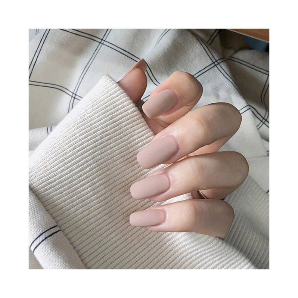 Reach-Tools 24Pcs Khaki Matte Square Fake Nails With Glue