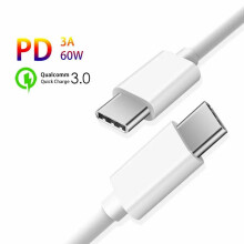 Cable de carga rápida USB-C a USB-C 60W, 3A, PD, 3m - Blanco
