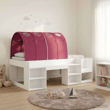 vidaXL Kids'High Bed Frame with Storage White and Red Engineered Wood