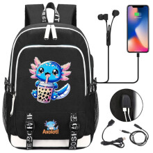 (11. by image style, 44X30X15CM) Axolotl Original USB Charging Backpack for Elementary & Middle School Students Lightweight Unisex Shoulder Bag