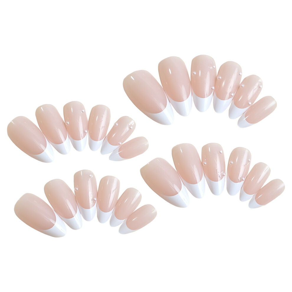 Roc-Electron Pink White Tip Fake Nails, Salon Supply