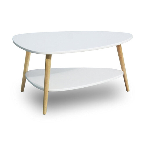 Mesa de centro moderna, estante, patas de madera, ModernHome blanco 1