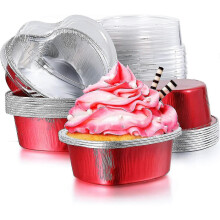 Aluminum Foil Cake Pan Heart Shaped Cupcake Cup with Lids 100 Ml