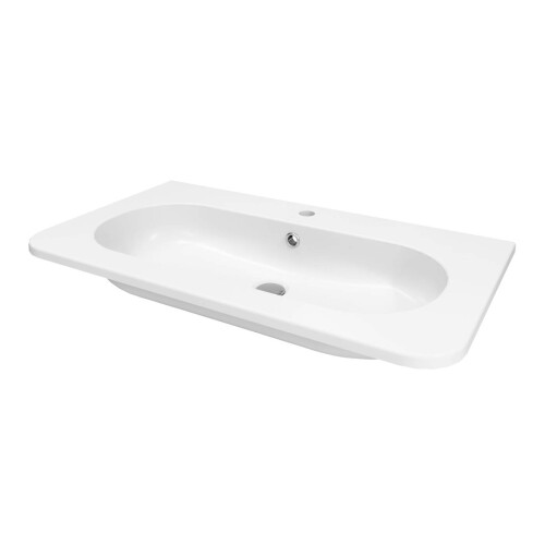 Bathroom Vanity Basin Sink Satin White Rectangular Resin Waste Modern 80.4cm