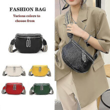 Small Shoulder Bag Women's Leather Modern Bags with Wide Shoulder Strap Crossbody Bag Fanny Packs -black