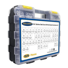 1575 PCS Stainless Steel Nuts & Bolts Assortment Kit, Pan & Flat Screws, with Double-Sided Organizer Box