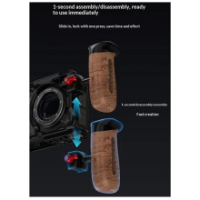 Universal Quick Release Side Handle Grip Wooden Handle with 1/4"Thread Holes Cold Shoe for DSLR Camera Camera Cage B