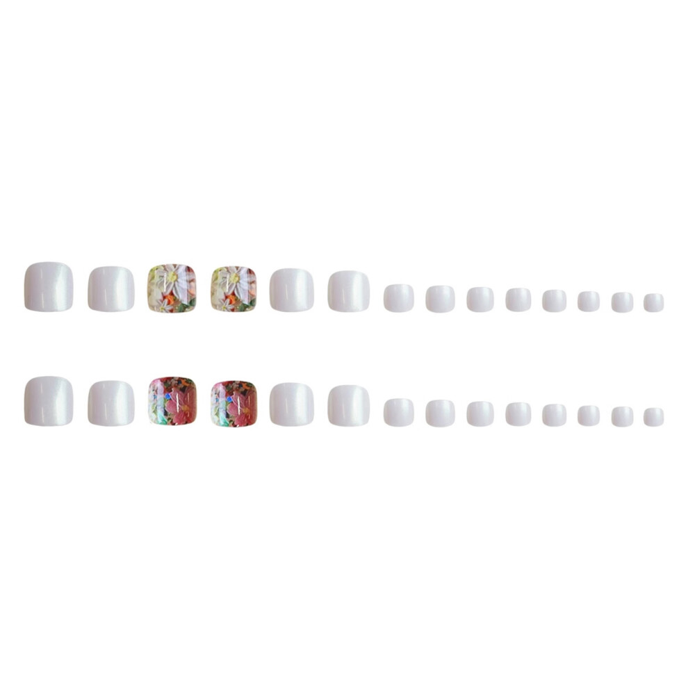 Hue-Grain Floral False Toe Nails Kit For Women Diy