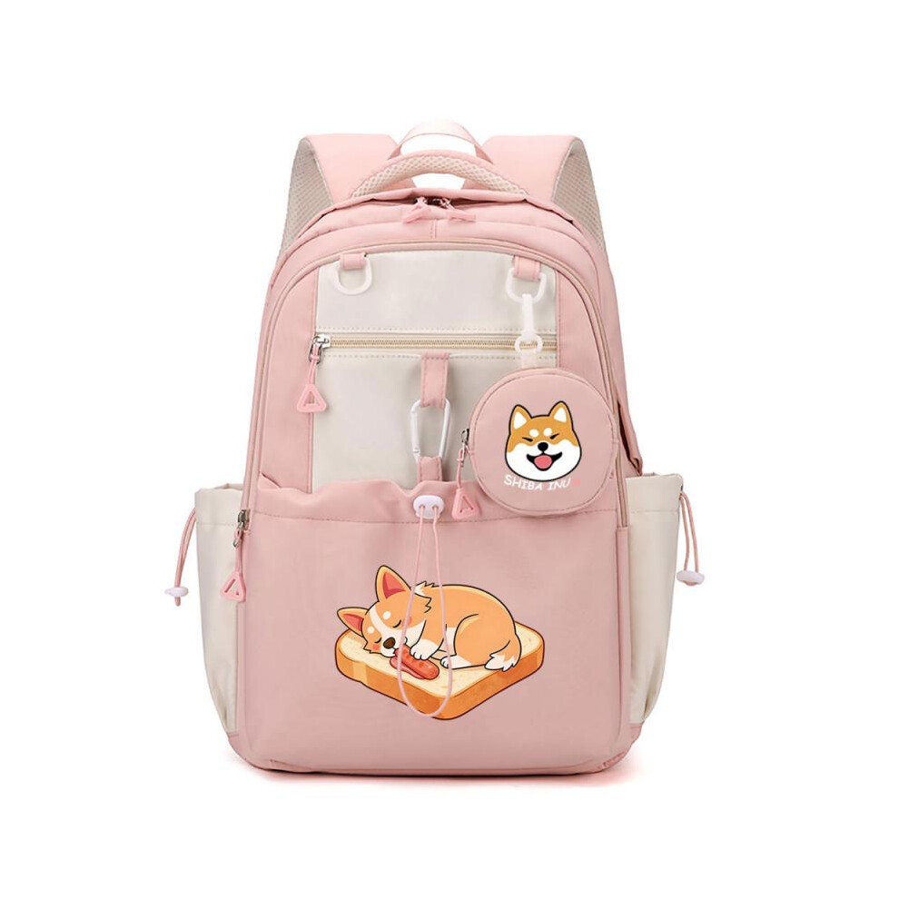 (22æå¾ç尺寸, 45X30X20CM) Cute Corgi Print School Backpack For Teen Girls Kids Lightweight Double Shoulder Bag With Coin Purse Set Student Gift-image