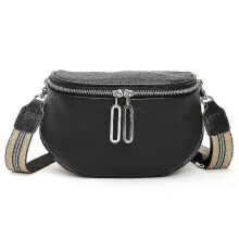 Small Shoulder Bag Women's Leather Modern Bags with Wide Shoulder Strap Crossbody Bag Fanny Packs -black