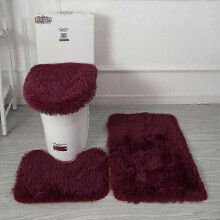 (wine red) Toilet lid cover and shower rugs set 3pcs fluffy