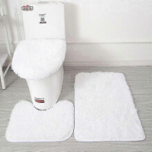 (white) Toilet lid cover and shower rugs set 3pcs fluffy