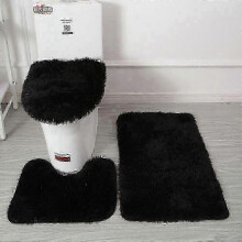 (black) Toilet lid cover and shower rugs set 3pcs fluffy