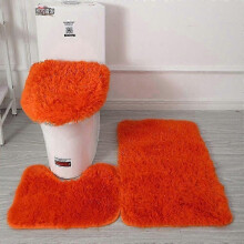 (orange) Toilet lid cover and shower rugs set 3pcs fluffy